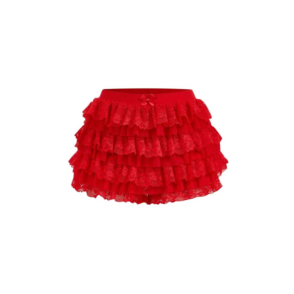 Y2k Ruffle Shorts Lace Lolita Bloomers Elastic Waist Shorts Micro Boyshorts M